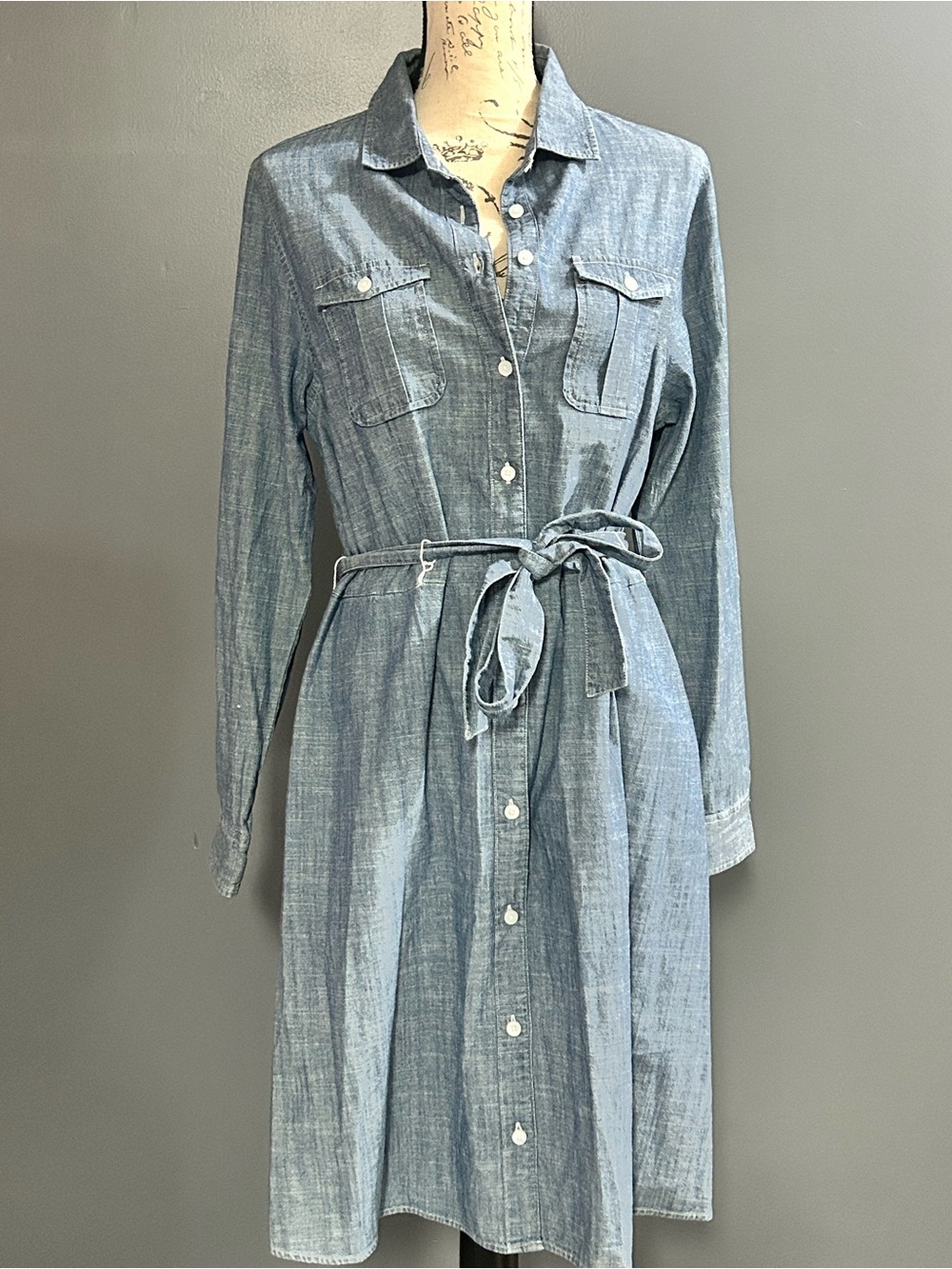 Dockers Chambray Belted Button Front Shirt Dress NWT